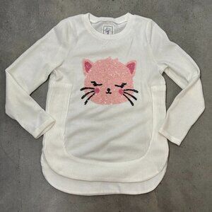 Girls Glitter Cat Sweater | Size L 14 | New No Tags | Ivory